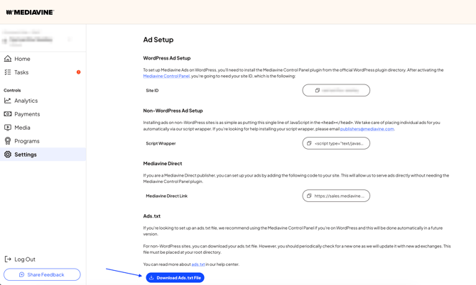 New Dashboard - Download Ads.txt