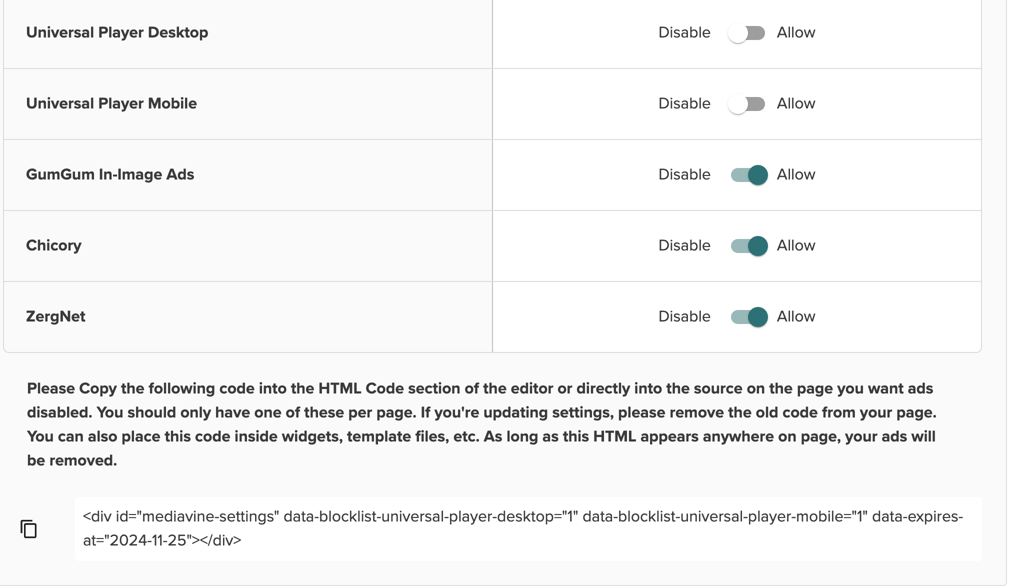 How to block the Universal Video Player on category pages