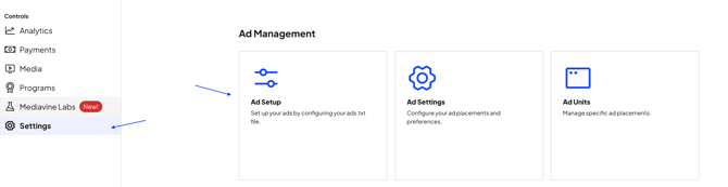 Settings > Ad Setup